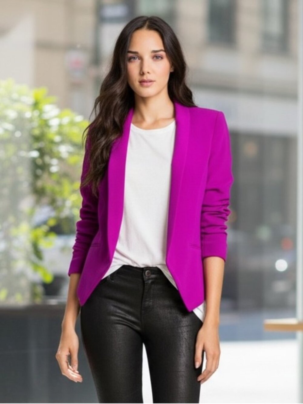 Truth & Pride Silk Magenta Draped Open Front Blazer M NWOT